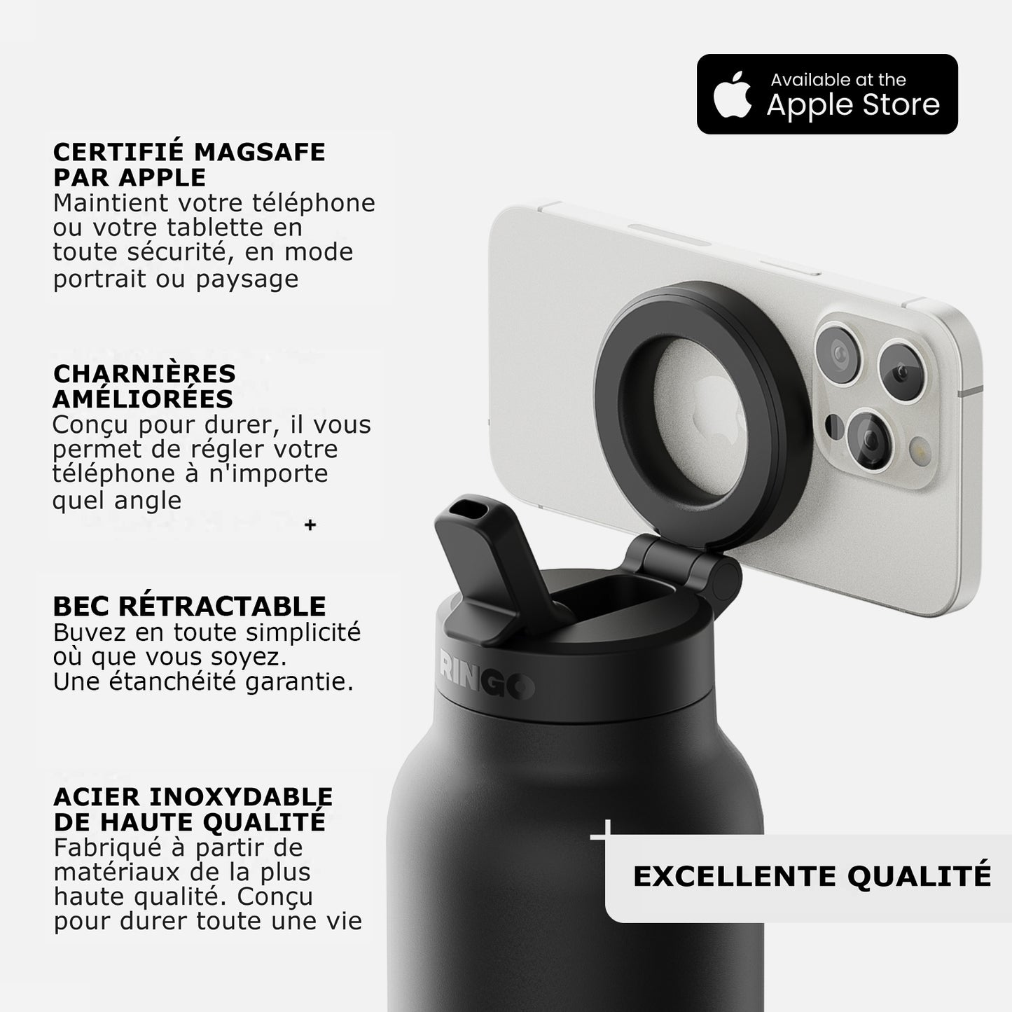 Gourde porte-téléphone Ringo Pro noire à la salle de sport