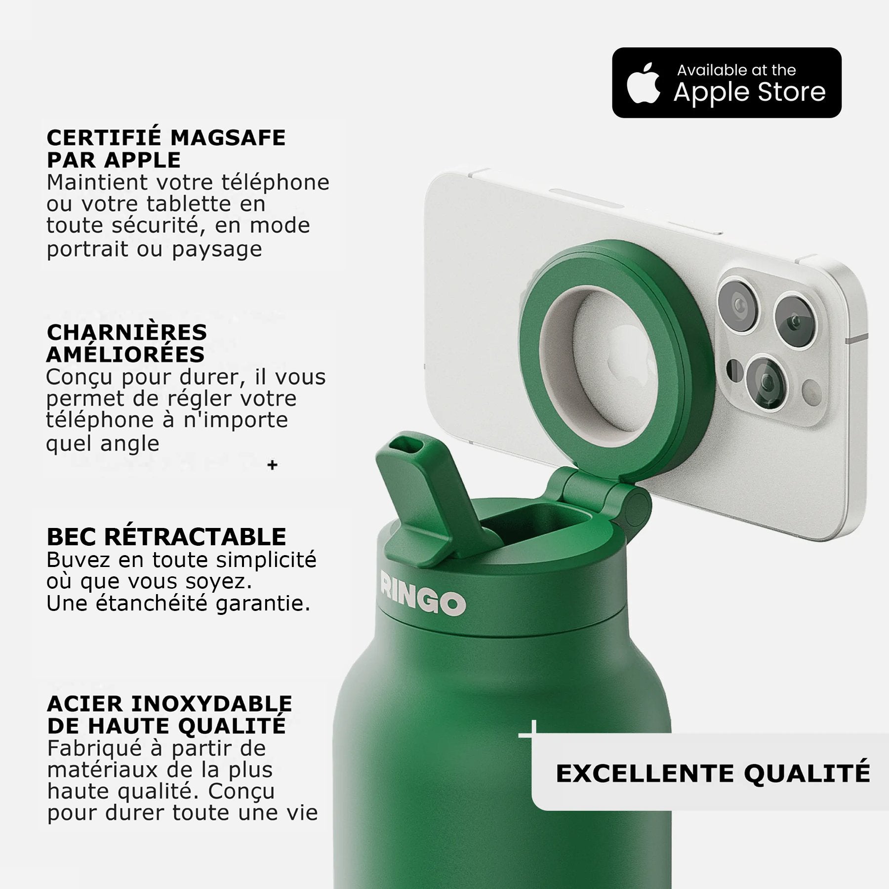 Paille rétractable de la gourde Ringo Pro verte