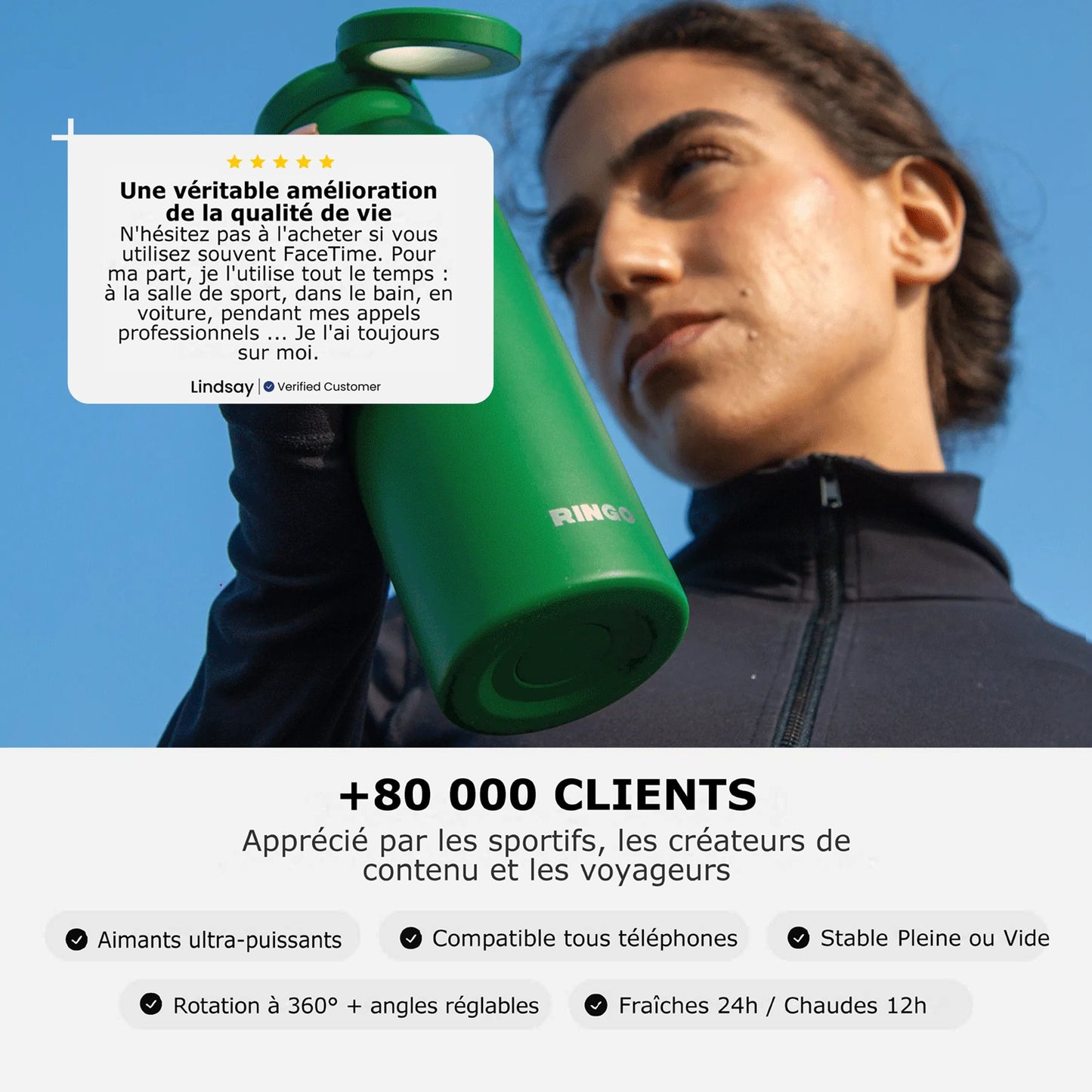 Création de contenu avec la gourde MagSafe Ringo Pro verte