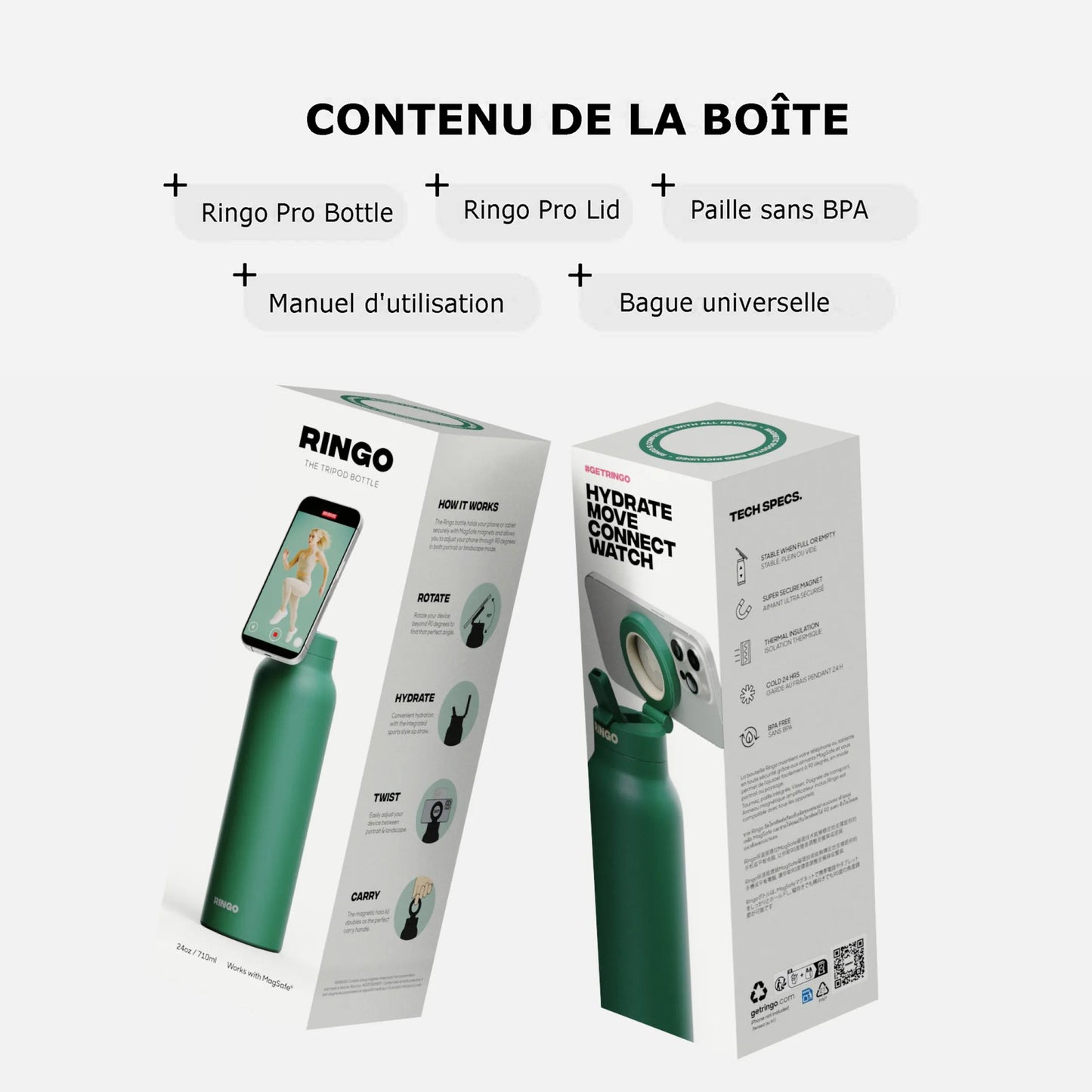 Gourde isotherme Ringo Pro verte pour filmer ses entraînements