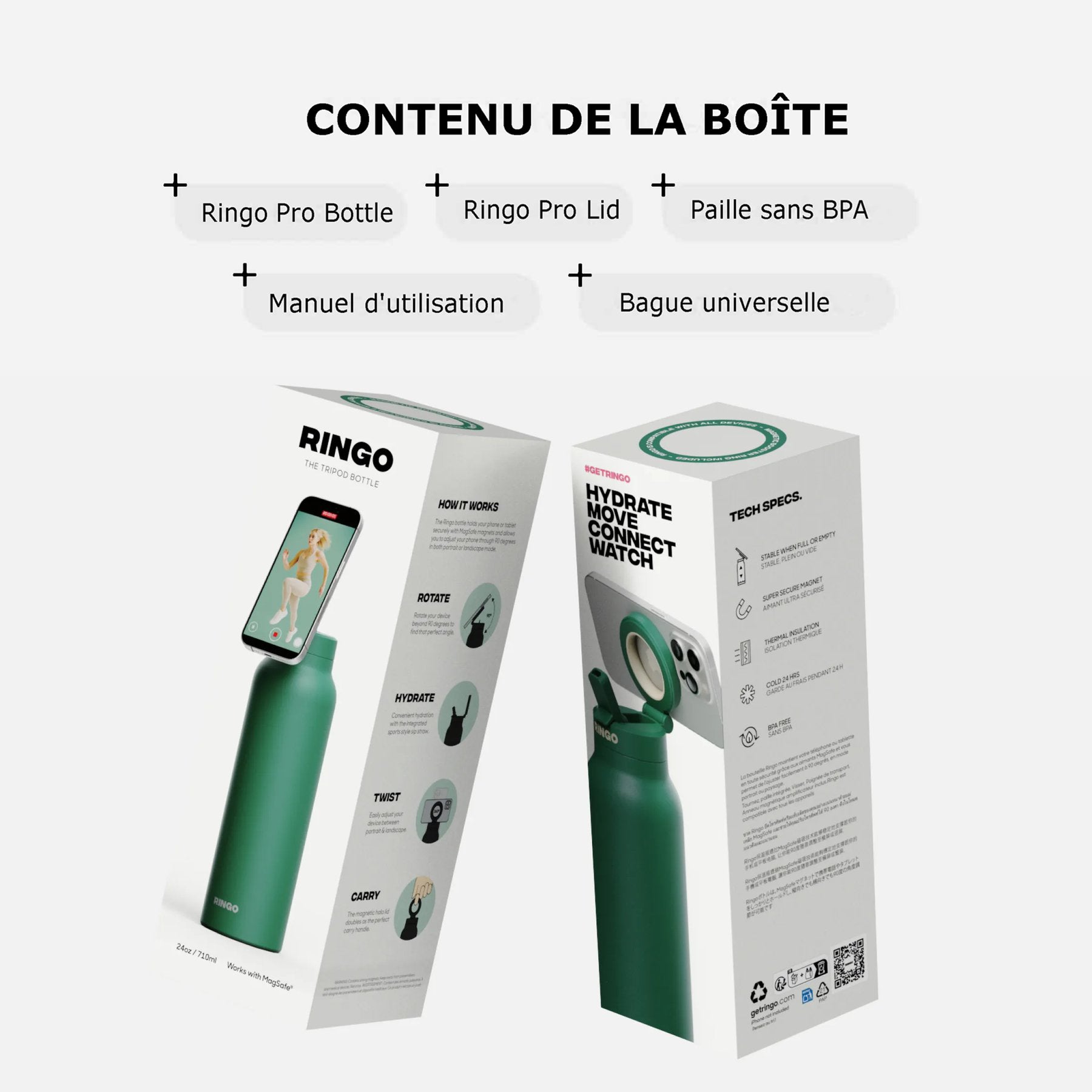 Gourde isotherme Ringo Pro verte pour filmer ses entraînements