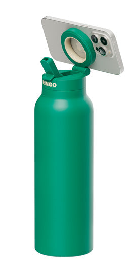 Gourde porte-téléphone Ringo Pro verte à la salle de sport