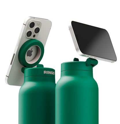 Bouteille MagSafe Ringo Pro verte 710 ml avec téléphone fixé