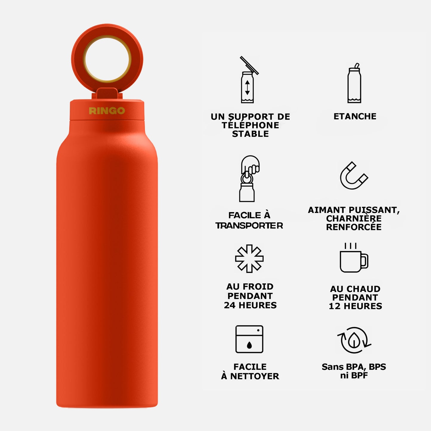 Gourde isotherme Ringo Pro orange pour filmer ses entraînements