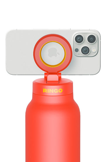 Bouteille MagSafe Ringo Pro orange 710 ml avec téléphone fixé