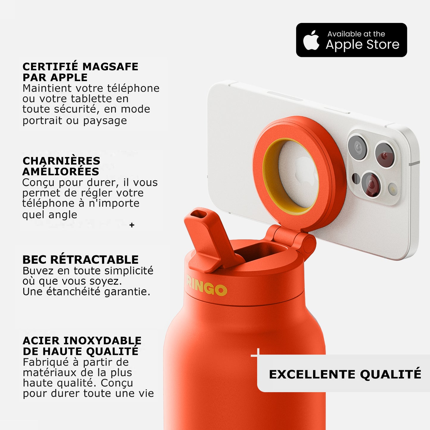 Gourde porte-téléphone Ringo Pro orange à la salle de sport